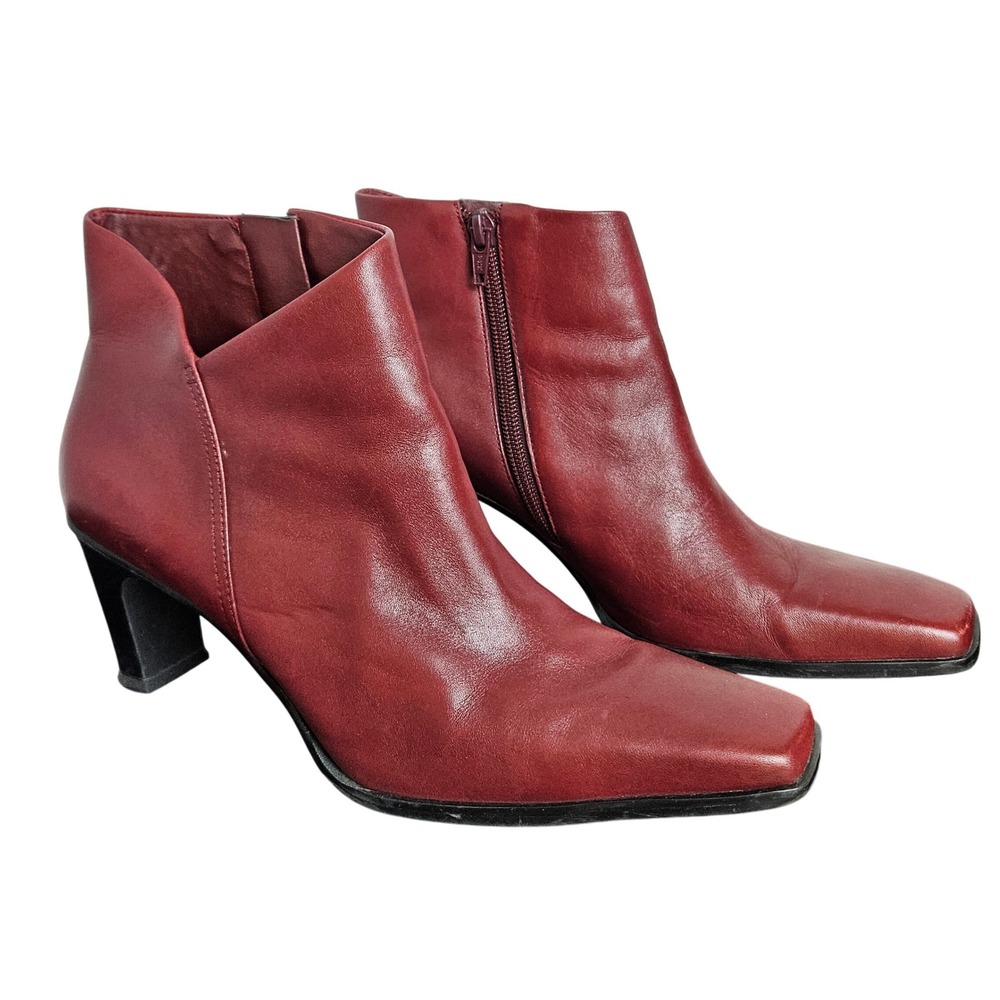 Bass Women Burgundy Leather Cabaret Square Toe Ankle Boots 7 Whimsigoth Academia